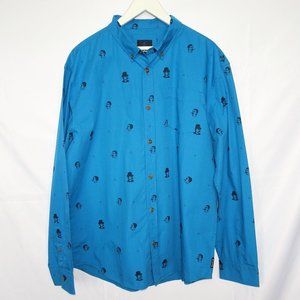 Prana Broderick Organic Cotton Blue Print Bowler Hat Button Down Shirt